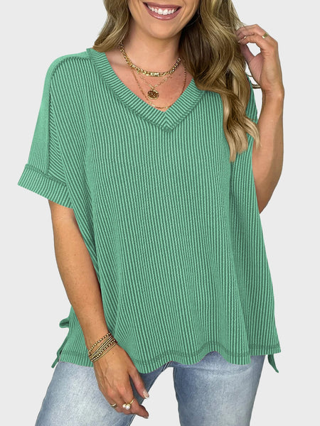 Texture V-Neck Half Sleeve T-Shirt