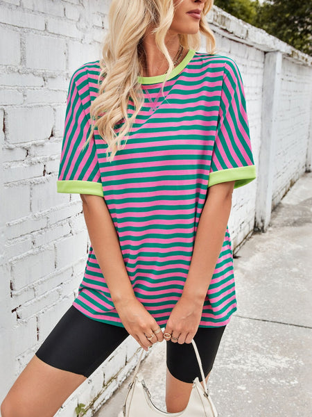 Striped Round Neck Half Sleeve T-Shirt