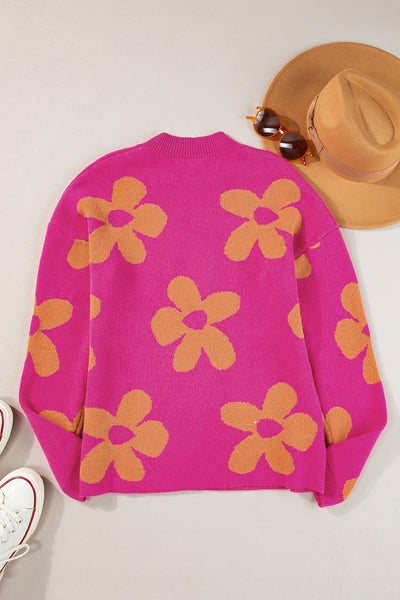 Flower Round Neck Long Sleeve Sweater