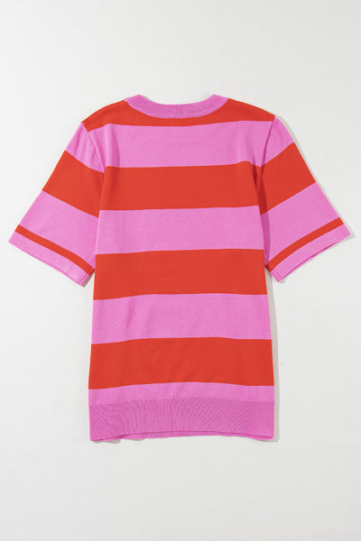 Color Block Round Neck Half Sleeve Top