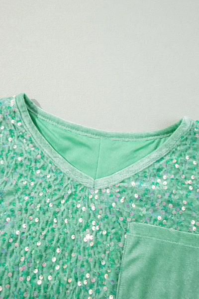 Layered Sequin V-Neck Half Sleeve Top