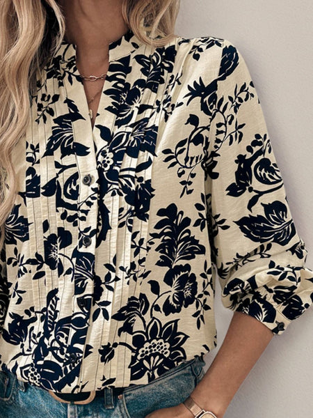 Printed Notched Long Sleeve Shirt