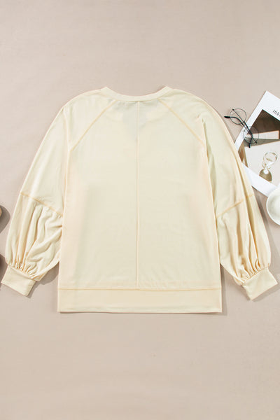 Side Slit Notched Long Sleeve Top