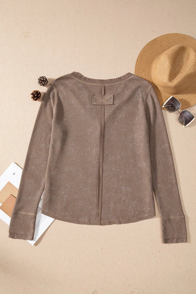 Notched Long Sleeve Top