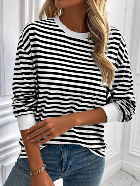 Striped Round Neck Long Sleeve Sweatshirt