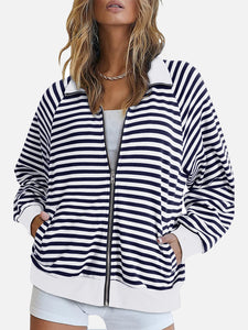 Striped Zip Up Long Sleeve Sweatshirt