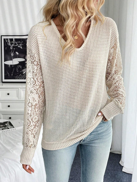 Lace V-Neck Long Sleeve Top