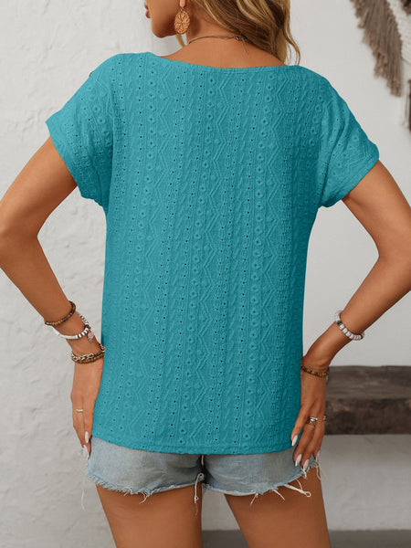Eyelet Round Neck Short Sleeve Top