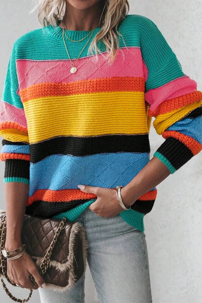 Contrast Round Neck Dropped Shoulder Sweater