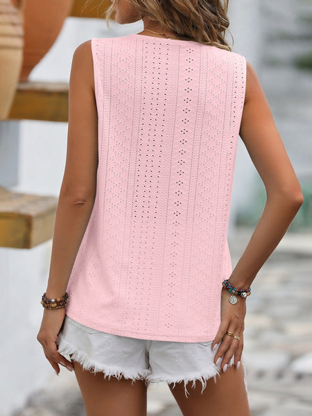 Lace Detail Eyelet V-Neck Tank