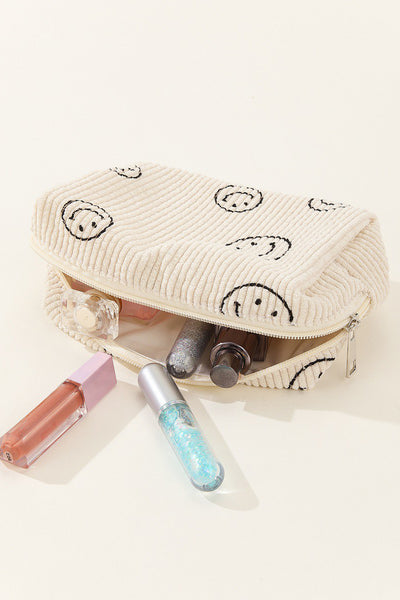 Smiley Face Corduroy Cosmetic Pouch