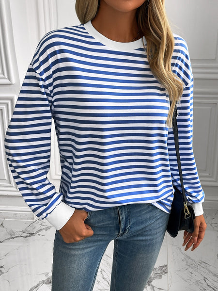 Striped Round Neck Long Sleeve Sweatshirt