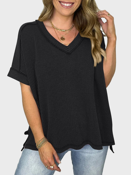 Texture V-Neck Half Sleeve T-Shirt