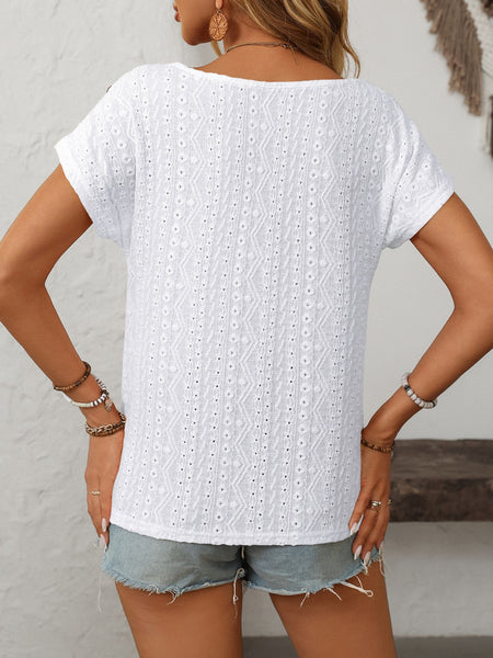 Eyelet Round Neck Short Sleeve Top
