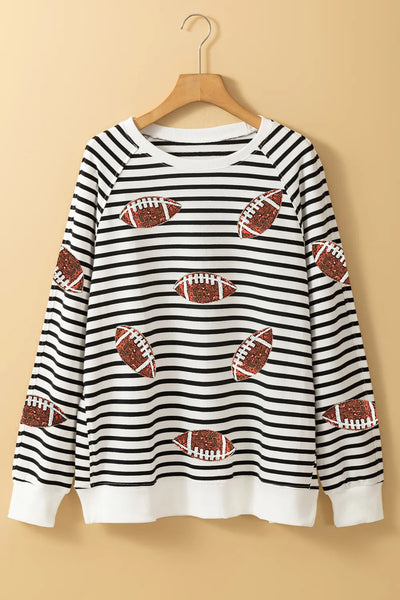 Sequin Football Striped Long Sleeve Sweatshirt