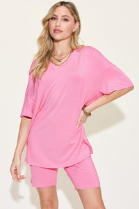 V-Neck Drop Shoulder T-Shirt and Shorts Set