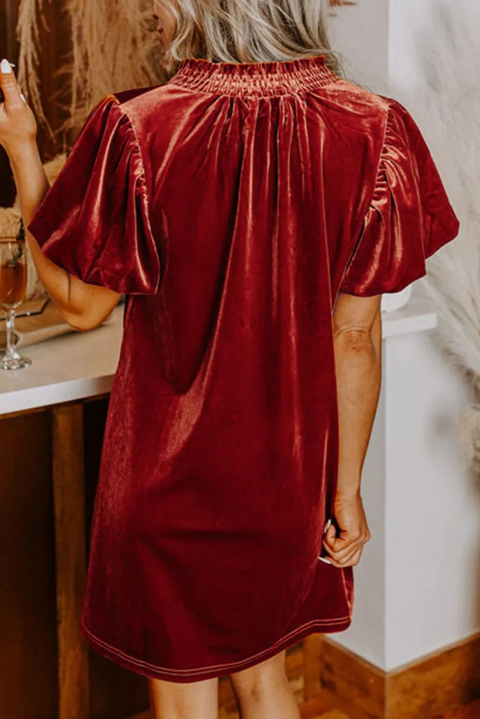 red velvet dress short sleeve Short sleeve velvet holiday gown THALIA MYAN ATELIER