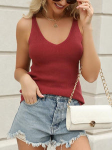 V-Neck Wide Strap Knit Tank