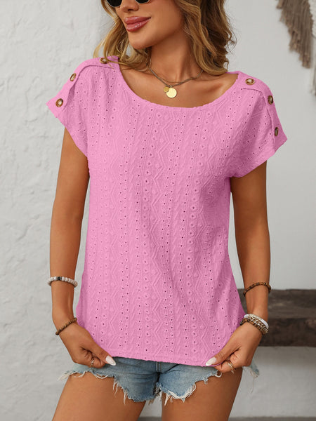 Eyelet Round Neck Short Sleeve Top