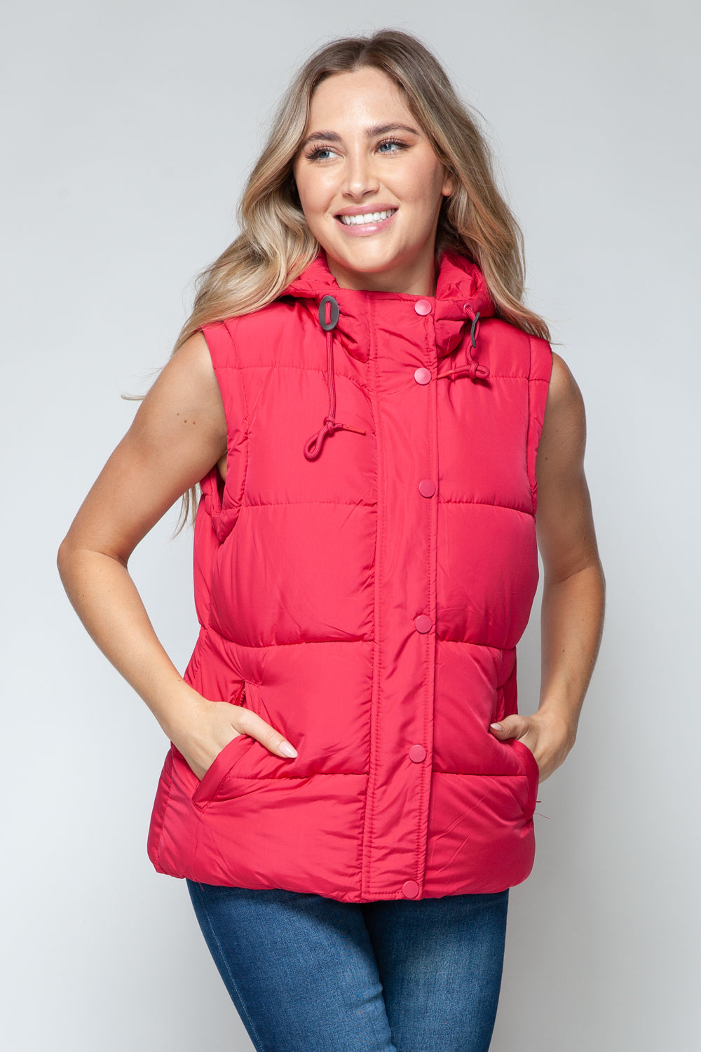 Snap and Zip Closure Hooded Vest