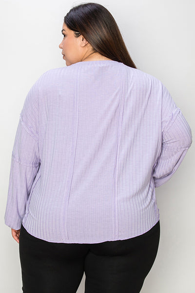 Ribbed Round Neck Long Sleeve T-Shirt