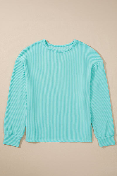 Corded Knit Round Neck Long Sleeve Top