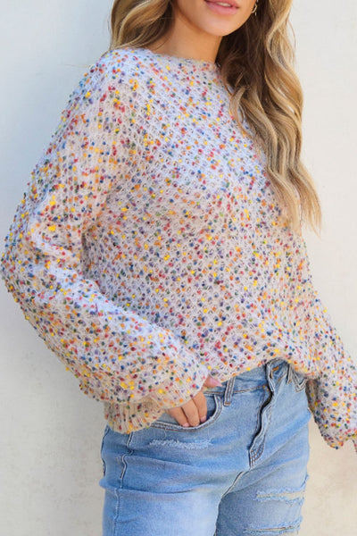 Confetti Round Neck Long Sleeve Sweater