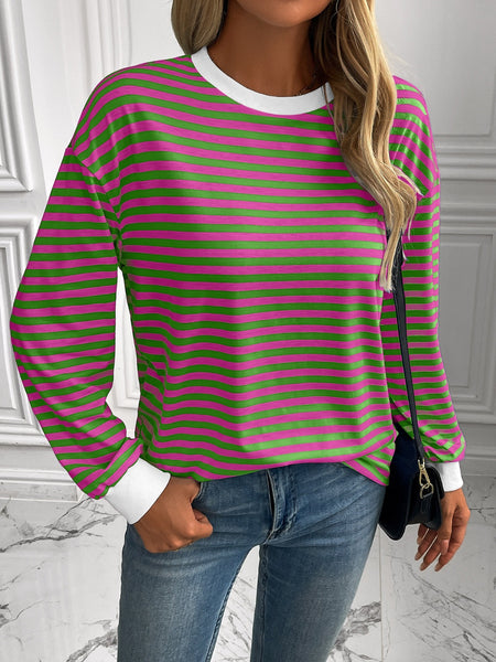 Striped Round Neck Long Sleeve Sweatshirt