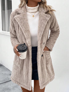 Fuzzy Button Up Long Sleeve Coat with Pockets