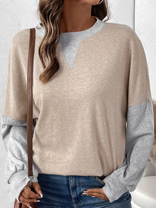 Contrast Round Neck Long Sleeve T-Shirt