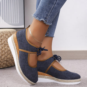 Tied Cutout Wedge Slip-Ons