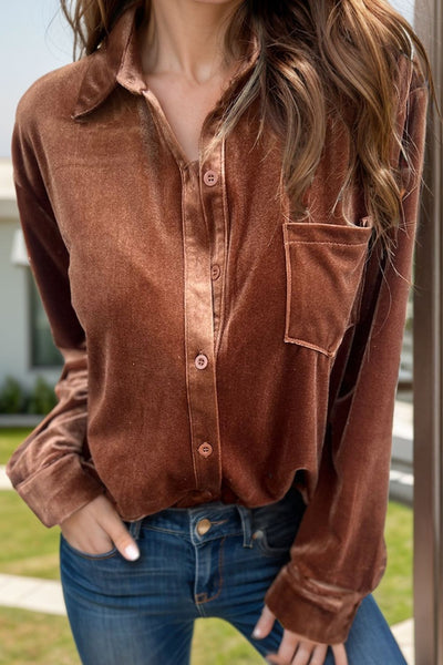 Pocketed Collared Neck Long Sleeve Shirt