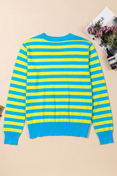 Striped Round Neck Long Sleeve Sweater