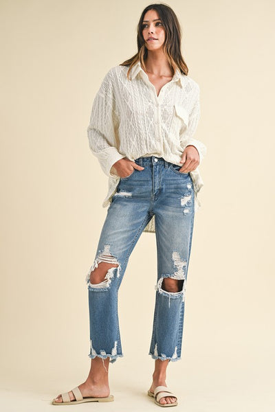 Wear Distressed Raw Hem Cropped Jeans