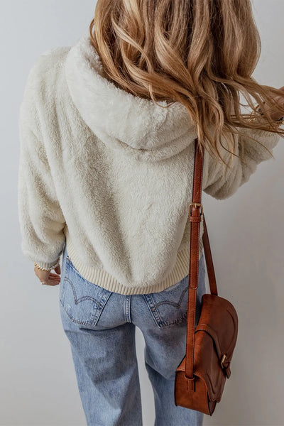 Fuzzy Dropped Shoulder Long Sleeve Hoodie