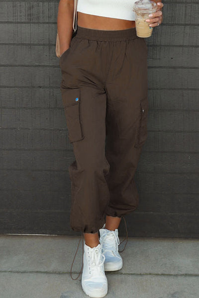 Drawstring Elastic Waist Pants with Pockets