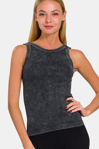 Neckline Washed Ribbed Cropped Tank