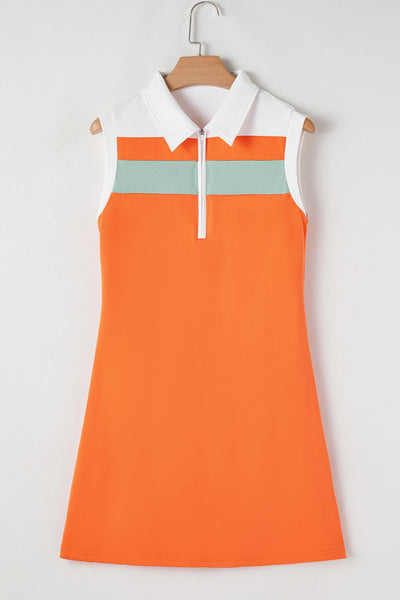 Quarter Zip Collared Neck Sleeveless Mini Dress