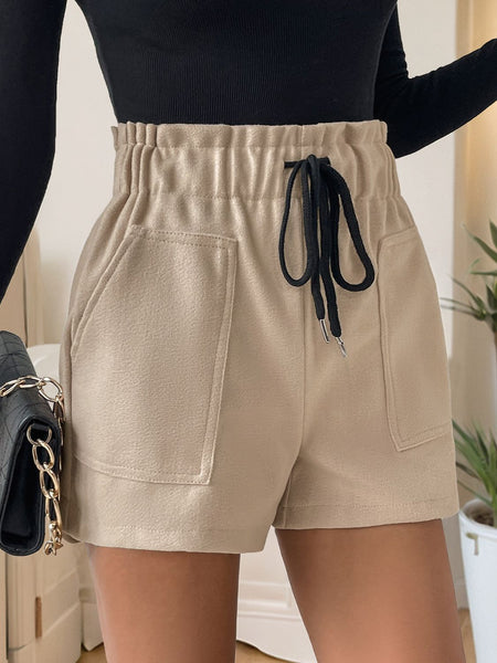 Frill Drawstring Shorts with Pockets