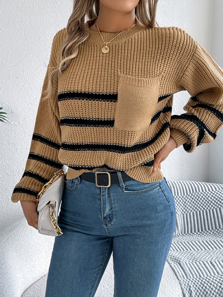 Striped Round Neck Long Sleeve Sweater