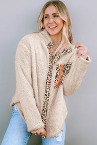 Leopard Snap Down Pocketed Collared Neck Jacket