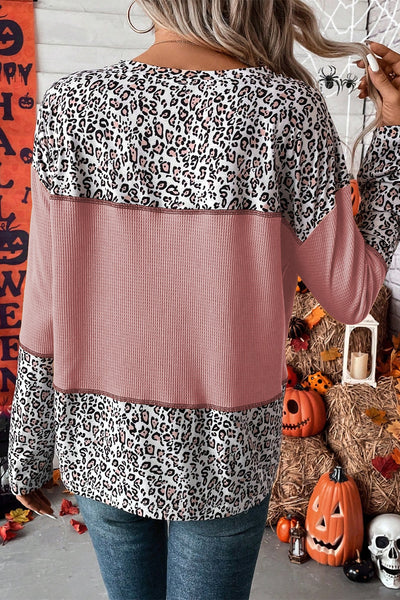 Leopard Waffle-knit Long Sleeve T-Shirt