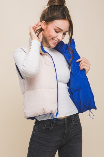 Zip Up Cropped Contrast Reversible Vest