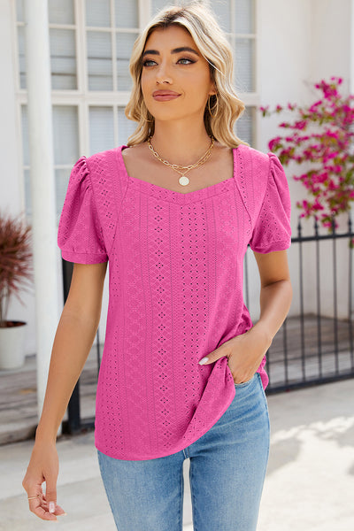 Eyelet Puff Sleeve T-Shirt