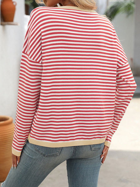 Striped Round Neck Long Sleeve Sweater