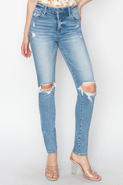 High Rise Knee Distressed Skinny Jeans