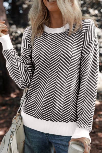 Striped Round Neck Long Sleeve Sweater