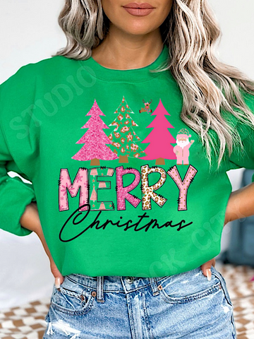 Pink Merry Christmas (Irish Green Sweatshirt)