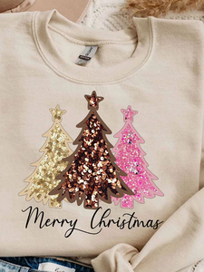 Faux Glitter Christmas Trees (Sand Sweatshirt)