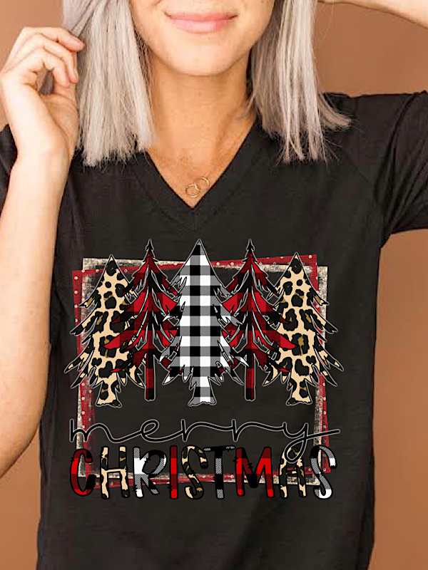 *Preorder* Merry Christmas Plaid (Black V Neck)